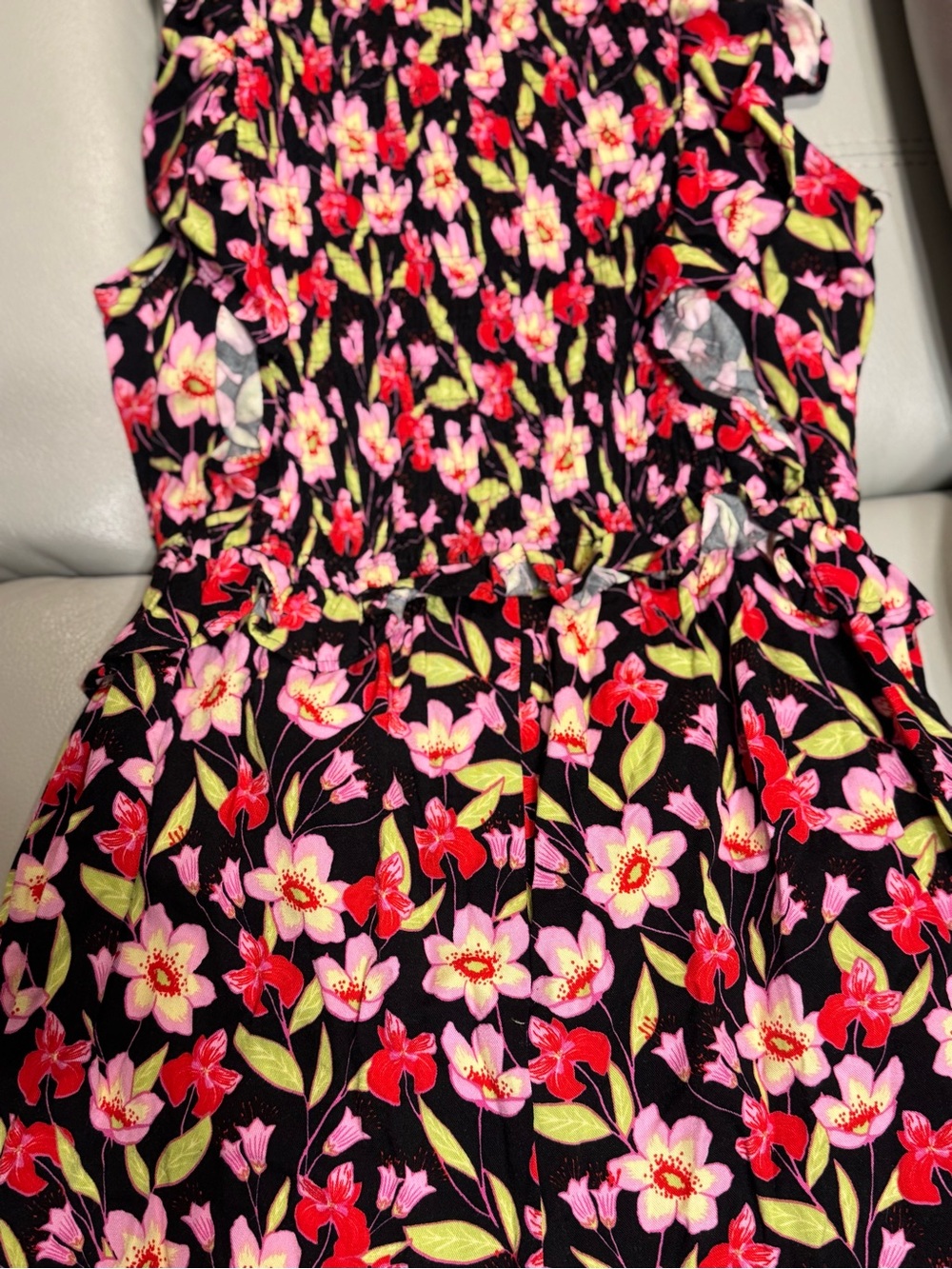Girls Floral Smocked Jumpsuit in Black and Pink - Picture 4 of 4